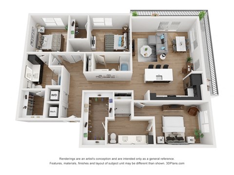 Floor plan for 3 beds, 2 baths, 1613 sqft